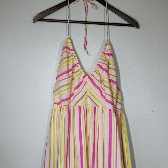 Old Navy Fit & Flare Striped Maxi Halter Dress Flowy Colorful Cotton Size XL - Picture 5 of 13